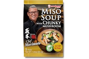 Marukome Chef Morimoto Miso Soup With Chunky Mushroom, Authentic, Premium Instant Miso Soup, 3 packets Inside, 1.24 oz