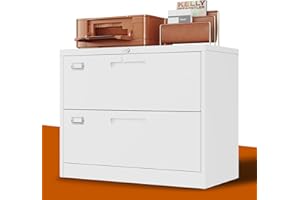 BYNSOE 2 Drawer Lateral File Cabinet Metal Filing Storage Cabinet with Lock Office Home Steel File Cabinet for A4 Legal/Letter Size File Cabinet Locked,Assembly Required (2 Drawer, White)