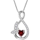 Rocayi Infinity Butterfly Necklace for Women 925 Sterling Silver Heart Birthstone Created Gemstone Pendant Jewelry Gifts for Women Her