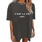 CSDAJIO Women's Casual Short Sleeve Loose Shirt Oversized T-Shirt Trendy Going Out Crew Neck Summer Graphic Tees