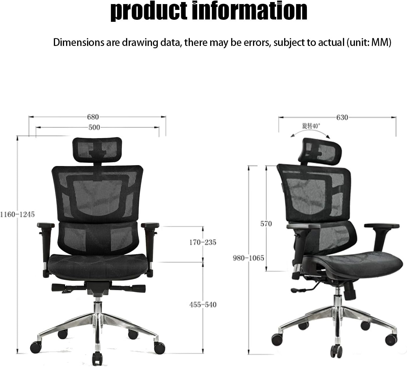 Office Chair Ergonomic with 3D Lumbar Support and Rollerblade Wheels,Seat Depth Adjustment,Executive Office Chair with High Back and All Mesh Design(Black): Kitchen & Dining