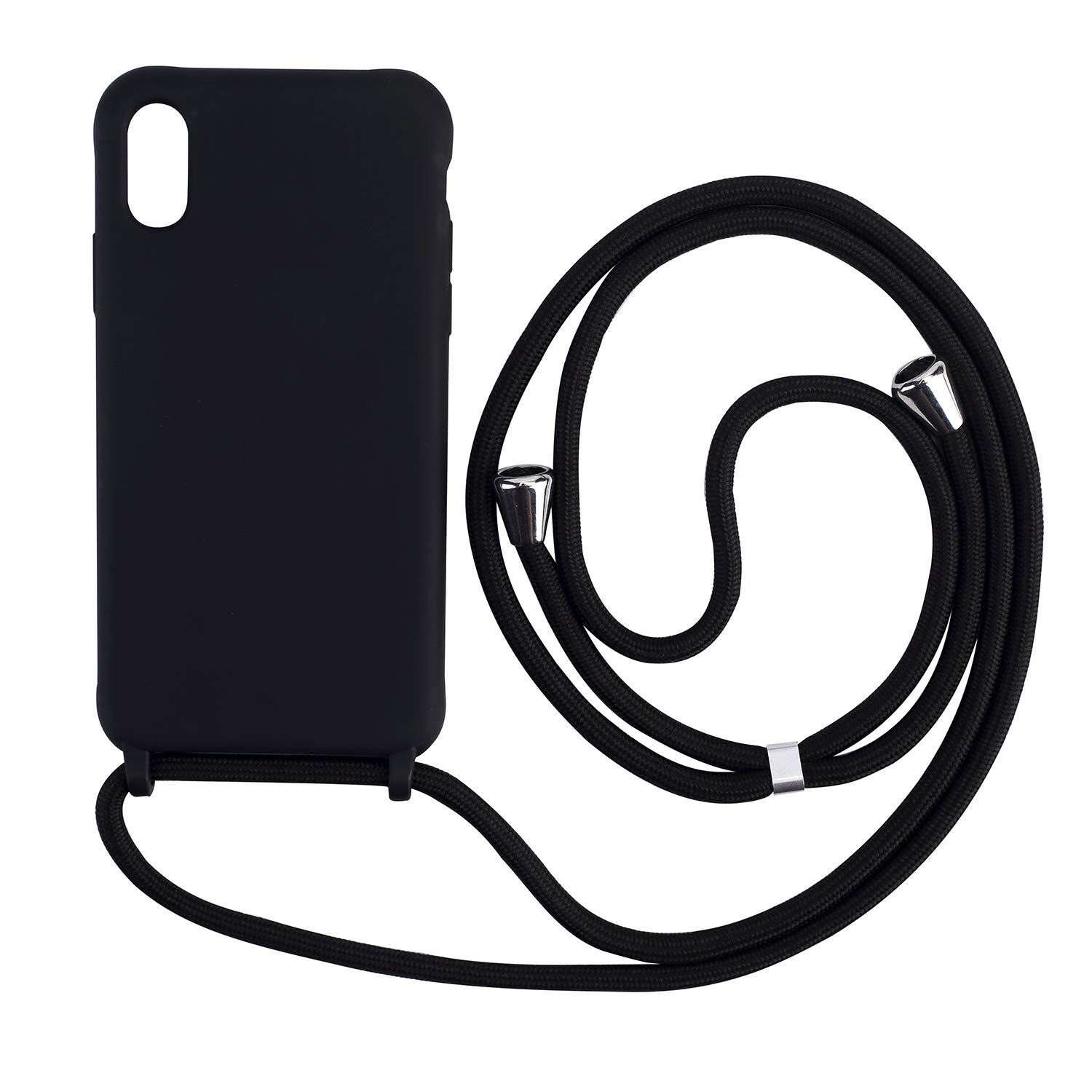 PuYu Zhe Compatible With iPhone XR Case,Soft Matte Silicone TPU Crossbody Cover with Adjustable Neck Cord Lanyard Strap,Slim Stylish Shockproof Lanyard Case-Black
