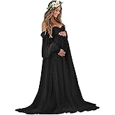 Tianzhihe Pearl Tulle Maternity Dresses for Photoshoot Long Puffy Sleeve Tulle Robe Bridal Baby Shower Pregnancy Gowns