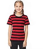 Kids Striped T-Shirt,Short Sleeve,Crew Neck,Boy Girls Summer Tee Top Halloween Costumes 3-12 Years