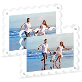 Novacrylion 2 Pack Acrylic Magnetic Photo Frame, Clear 5x7 Picture Frames | Scalloped Design,10+10mm Thick Block, Horizontal/Vertical Stand, Double-Sided Magnet,Desktop Display,Home &amp; office Decor Gift
