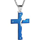 HZMAN Men's Stainless Steel Jesus Christ Crucifix Cross Lord's Prayer Pendant Necklace