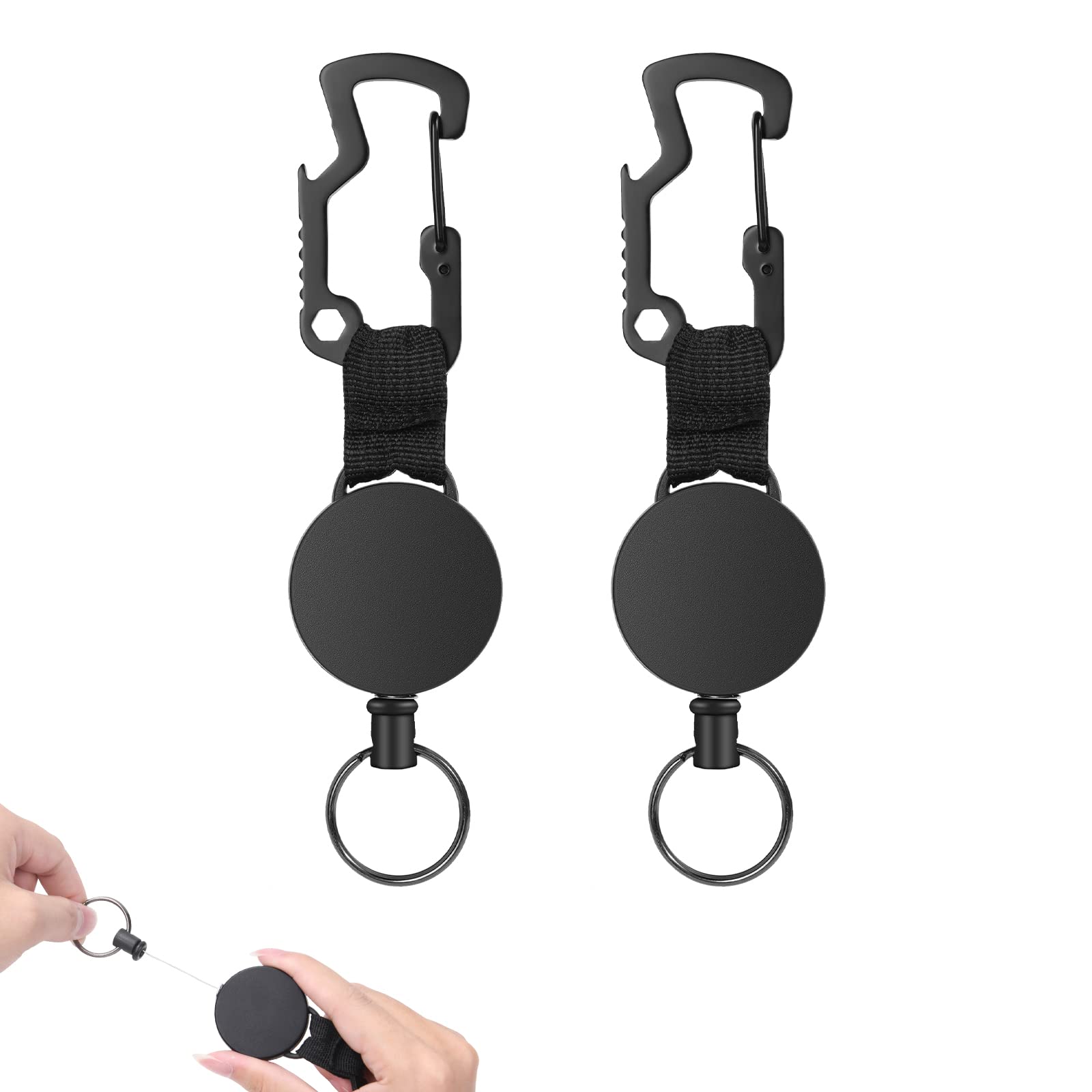 Vicloon Retrackedable Keychain, 2Pcs Badge Reel Retractable Keyring Belt Clip Heavy Duty Badge Extender for ID Card Holder