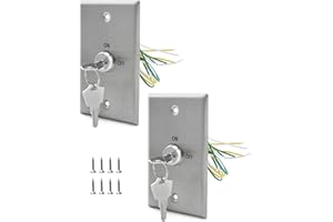 QWORK Key Switch, 2 Pack Stainless Steel Lock On/Off Exit Switch, Emergency Door Release DPST for Access Control Panel Mount