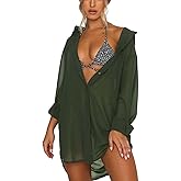 Women's Swimsuit Beach Cover Up Loose V-Neck Button Down Bikini Bathing Suit
