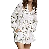 Sotimoon Womens Short Sets 2 Piece Outfits Long Sleeve Button Down Shirt and Shorts Set Cozy Floral Pajamas