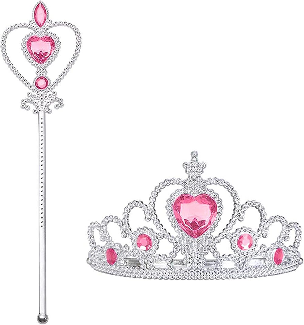 Vicloon Elsa Princess Tiara and Magic Wand Set for Kids Pink Crown Wand