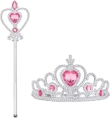 Vicloon Elsa Princess Tiara and Magic Wand Set for Kids Pink Crown Wand
