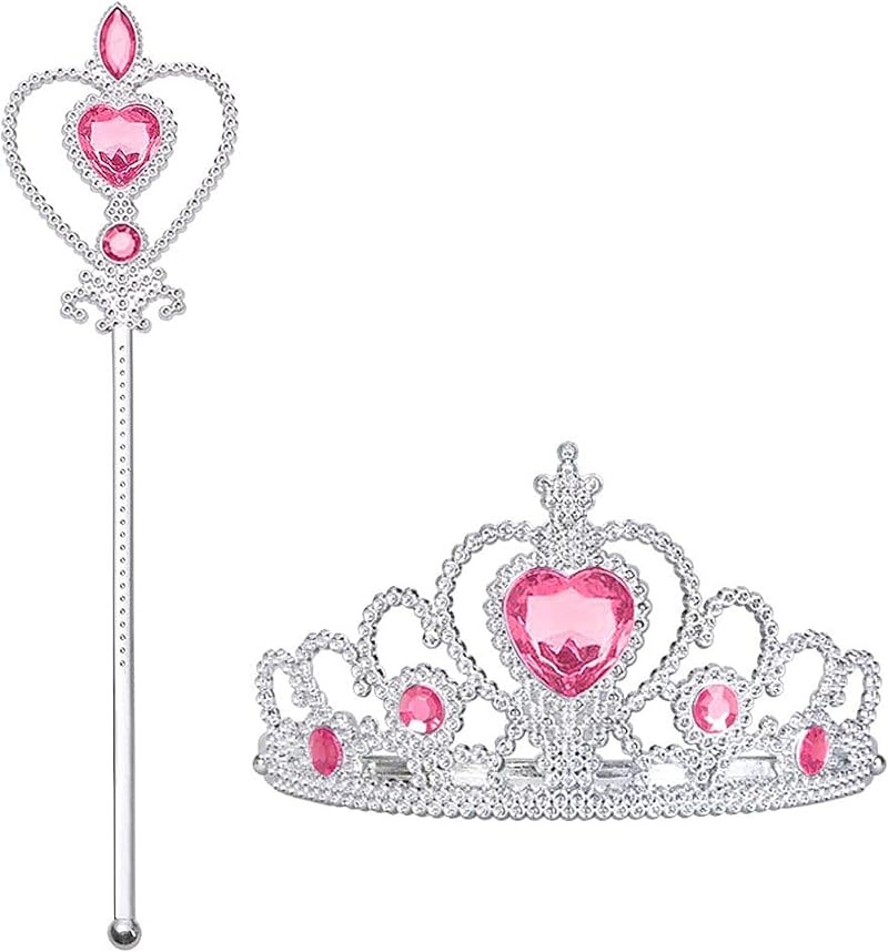 Vicloon Elsa Princess Tiara and Magic Wand Set for Kids Pink Crown Wand