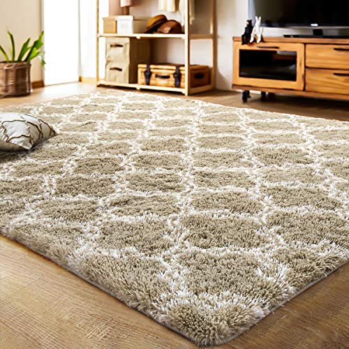 LOCHAS-Luxury-Velvet-Shag-Area-Rug-Mordern-Indoor-Plush-Fluffy-Rugs-Extra-Soft-and-Comfy-Carpet-Geometric-Moroccan-Rugs-for-Bedroom-Living-Room-Girls-Kids-5x8-Feet-BeigeWhite-HS3