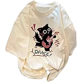 Harajuku Oversized Shirts Goth Punk Cat Print Tees Summer Streetwear Casual Baggy Tshirts Y2k Tee Tops