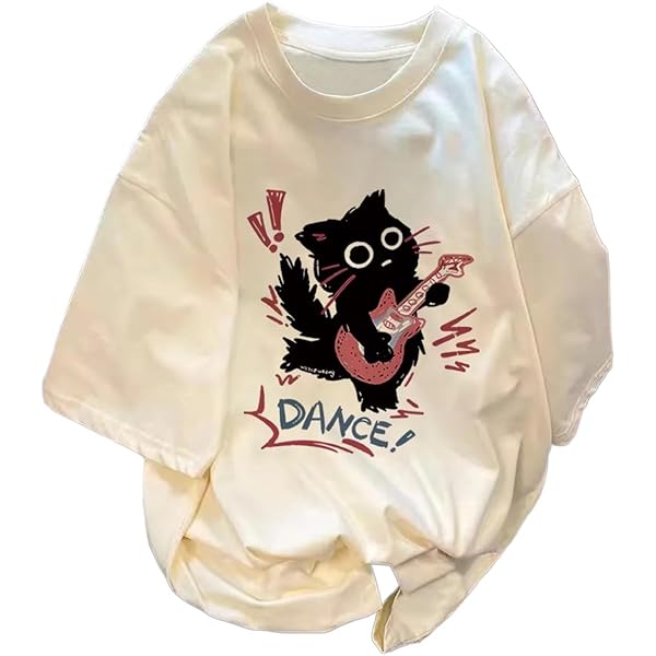 Harajuku Oversized Shirts Goth Punk Cat Print Tees Summer