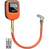 ETENWOLF T600 Digital Tire Pressure Gauge 250 PSI with Rubber Hose, Orange | Replaceable AA Batteries, ANSI B40.7 2A Grade High Precision(&plusmn;0.5%), Tire Gauge for Tire Pressure for Car, RV, Trucks, Bikes
