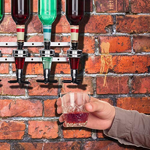 Relaxdays Barbutler Wand, Portonierer für 8 Flaschen, Profi Portionierer 3 cl, Bar Accessoire, HBT: 73x36x11 cm, silber – Bild 4