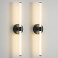 KUZZULL Set of Two Modern Linear Sconces - Matte Black LED Wall Lights for Living Room, Indoor Use