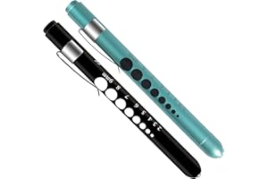 ALMOCN 2 Pack Pen Light,Nurse Medical Reusable LED Penlight White Light with Pupil Gauge and Ruler,Teal and Black