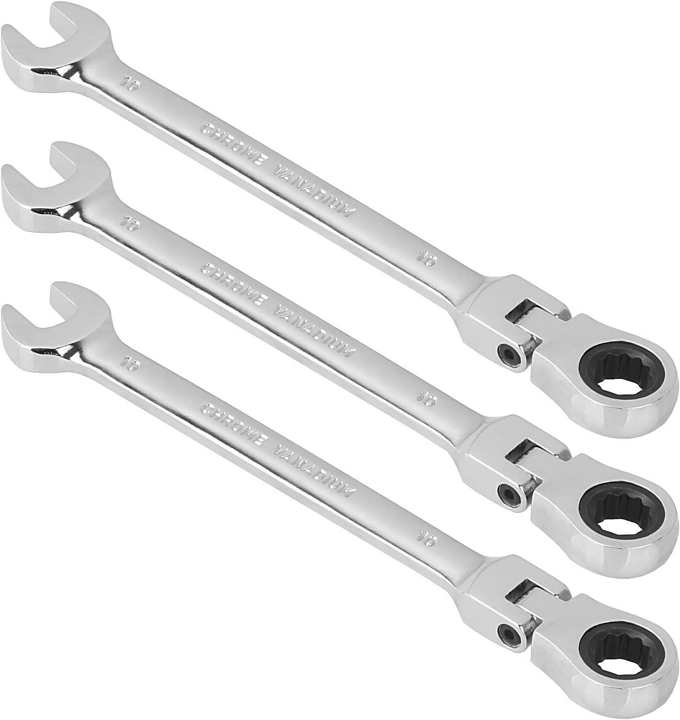 Abuff Flexible Head Ratcheting Wrench, 3 PCS 10mm Ratchet Wrench Set