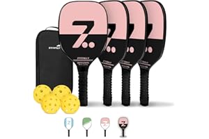 ZTTENLLY Pickle Paddles Set of 4 with Indoor Balls & Carry Bag | Precise Control, Ultra-Comfy Grip & Oversized Sweet Spots | Pickle Rackets Gifts for Adults and Beginners