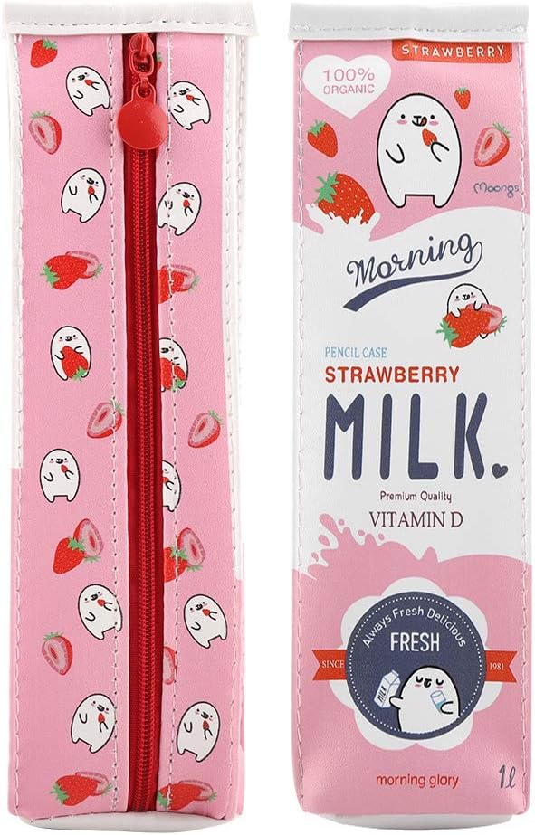 Fdit 3-Coloured Cartoon Milk Carton Stationery Bag, Waterproof PU, Large Capacity Pencil Case, Storage Bag - Image 4