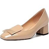 YODEKS Women's Low Block Heels Pumps Square Toe Chunky Heels Slip On 2 Inch Closed Toe Dressy Shoes