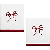 Avanti Linens - Hand Towels, Soft & Absorbent Cotton Velour, Holiday Bathroom Essentials, Set of 2 (Christmas Bows)