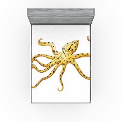 Lunarable Octopus Fitted Sheet Set, Blue Ringed
