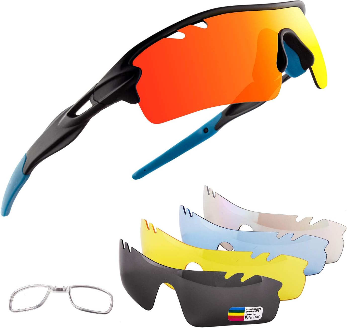 Polarized Sports Sunglasses for Men Women,with 5 Interchangeable Lenes for Running Driving Fishing Golf Baseball