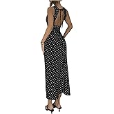 Verdusa Women's Polka Dots Backless Dress Sleeveless Going Out Long Dresses Brunch Outfits