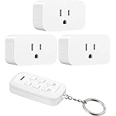 DEWENWILS Indoor Remote Control Outlet, Wireless Remote Outlets Switch, No Interference, 15A/1875W, 100FT RF Range, Compact Light Switch for Lamp,1 Remote 3 Outlets