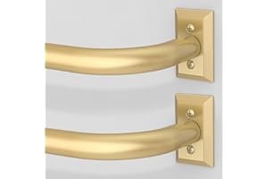 HEI! DEAR Gold Curtain Rods 2 Pack, Heavy Duty Wrap Around Curtain Rod for Windows 48 to 84 Inch, Adjustable Decorative Blackout Drapery Pole, Modern Room Darkening Rod for Blackout Curtains, Brass
