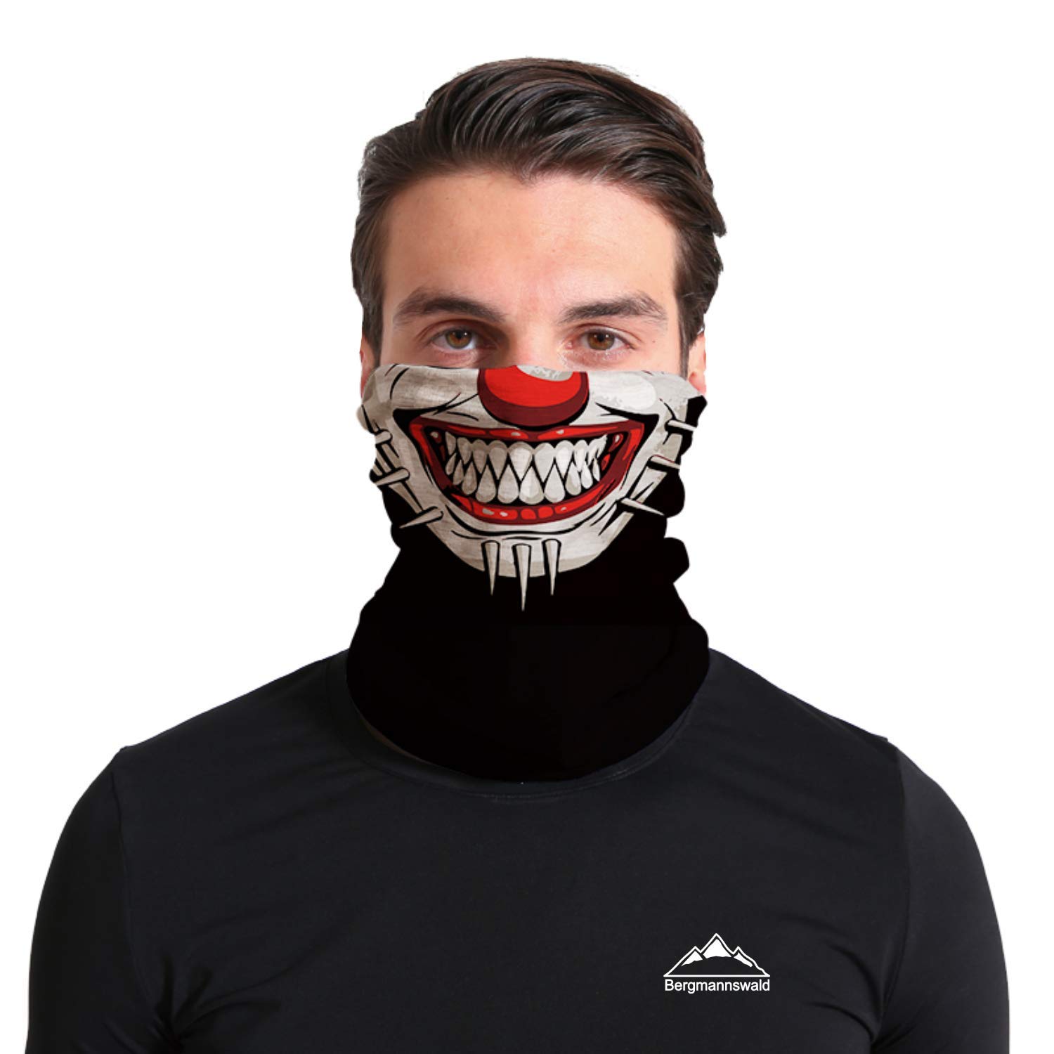 Bergmannswald® Sewn-on multifunctional scarf, breathable and flexible, ideal for sports, travelling or motorcycling (the crazy clown, pack of 1).