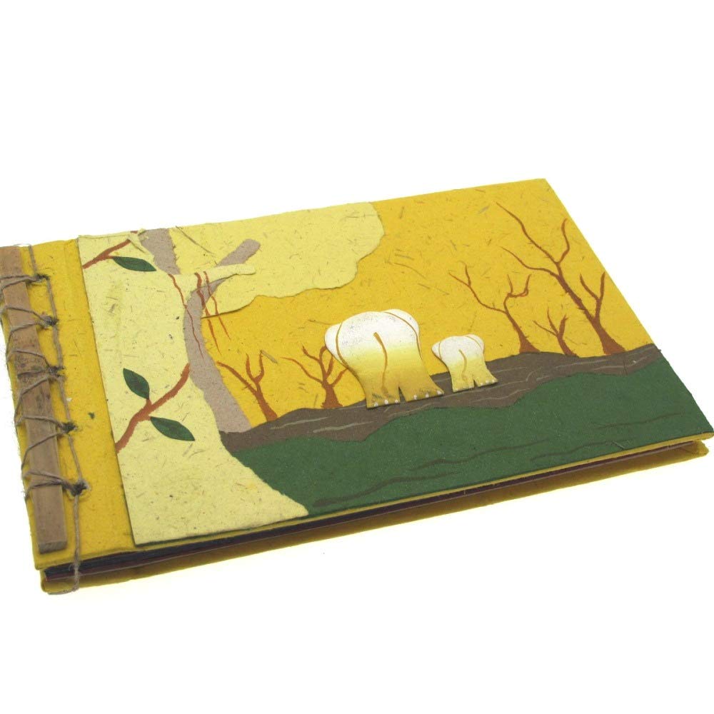 Elephant Dung Photo Album | Yellow | 10 Pages to fit 20 6x4 or 20 7x5 Inch Photos | Recycled Paper and Genuine Elephant Poo | Fair Trade and Handmade | Scrapbooking and Crafting Picture Album | 23cm x 15cm