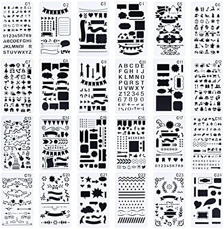 24 Pieces Bullet Journal Stencil Set - Plastic Planner Stencils DIY Drawing Template Stencil for Journal/Diary/Calendar/Planner/Scrapbook, 4x7 Inch