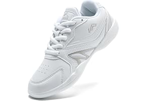 LANDHIKER White Cheer Shoes for Girls Womens Cheerleading Shoes Youth Training Athletic Flats Lightweight Breathable Comfortable Fabric Kids Cheer Sneakers Size