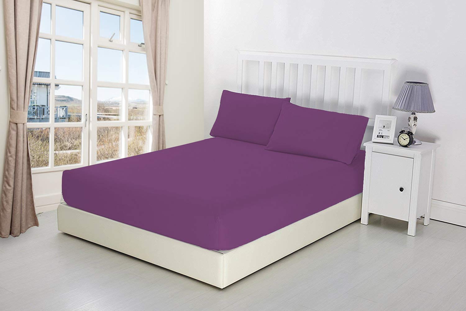 CreationsMart Luxury Bedding 100% Egyptian Cotton 40CM/16 Extra Deep Fitted Sheets (Purple, Super King)