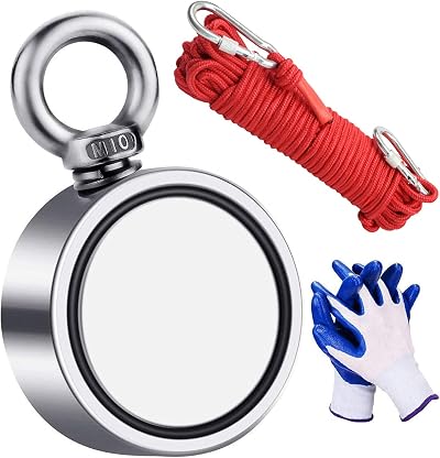 FINDMAG 1000 lb Double Sided Fishing Magnet Kit with Rope Gloves 75mm Dia