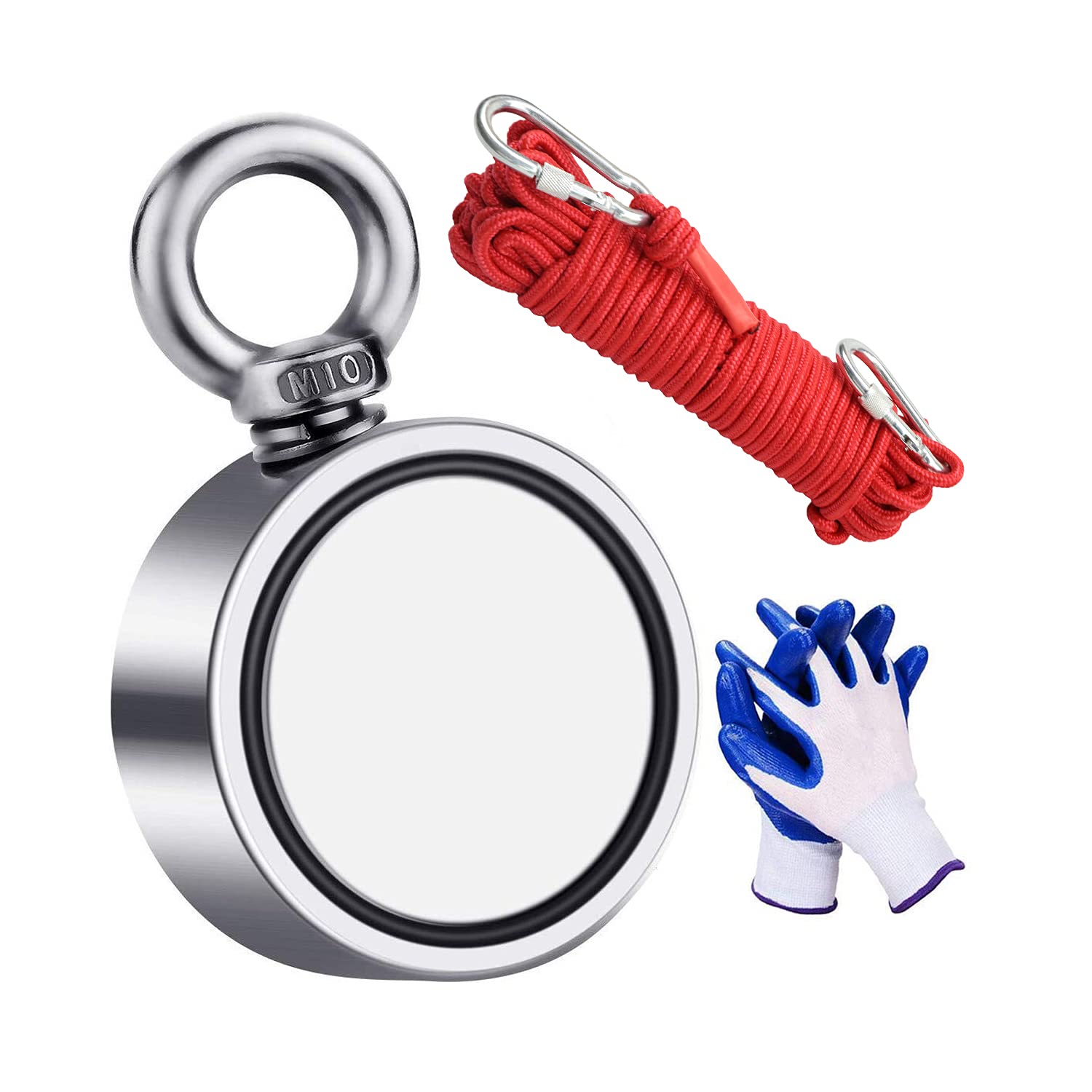 Fishing Magnet, 1000 lb(454 kg) Pulling Force Double Sided Strong Neodymium Magnet Fishing Kit with Rope and Gloves, Perfect for Salvage in River - 75mm Diameter