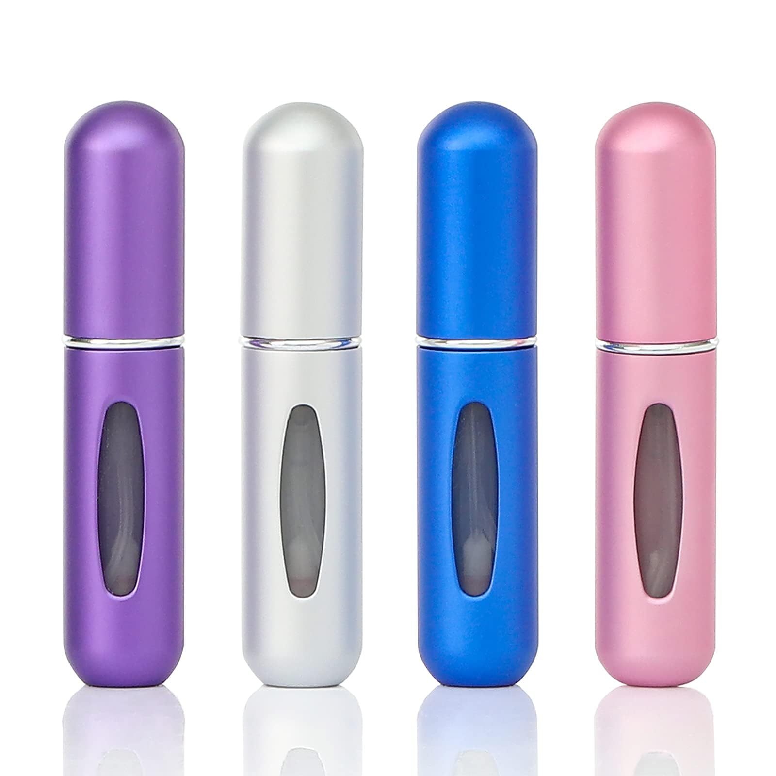 YOCASII 3PCS Perfume Travel Refillable, Perfume Atomizer and Mini Refillable Bottle, Cologne Bottle, Atomizer Sprayer (Purple-Silver-Blue-Pink)