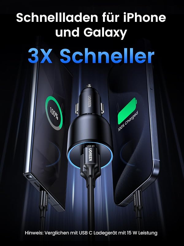 130W 3 in1 Zigarettenanzünder Schnellladen USB C 100W & 30W PD/QC — Foto 4 von 8