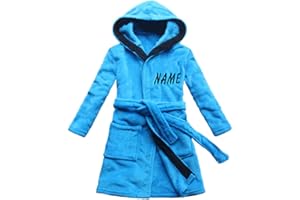 FEETOO [Embroidered Name] Blue Children's Bath Robe Coral Cashmere Warm Boy's Nightgown
