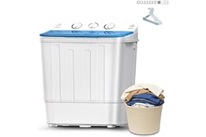 Stopsad Portable Washing Machine, 18Lbs Compact Mini Twin Tub Laundry Washer with Drying Rack & 10 Hangers, Washer(11Lbs) and Dryer(7Lbs) Combo, Timer Control, Ideal for Apartment, Dorms, RVs, Blue