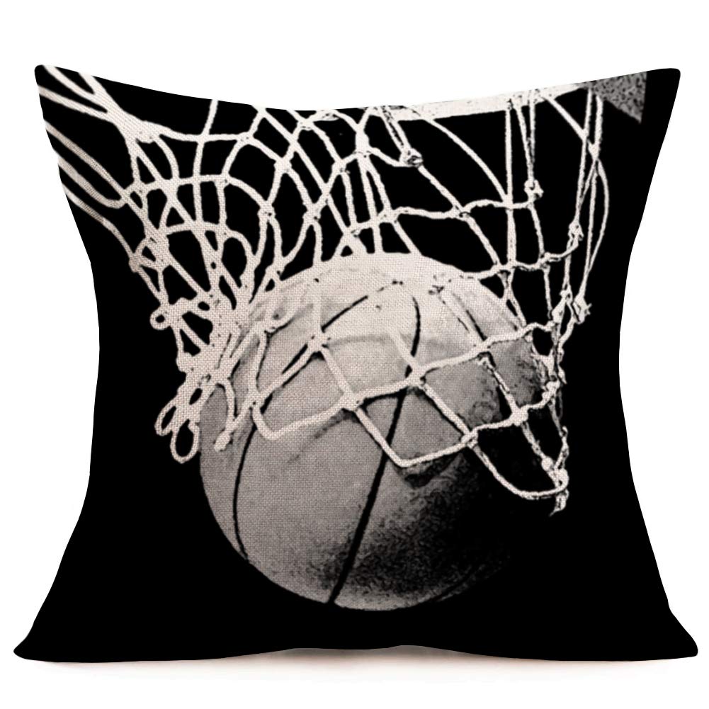 ShareJ Popular Ball Sports Throw Pillow Cases Retro Basketball Black Decorative Pillow Covers Cotton Linen Home Decor 18”x18” Pillowcase Gifts for Basketball Lovers (Black Basketball)