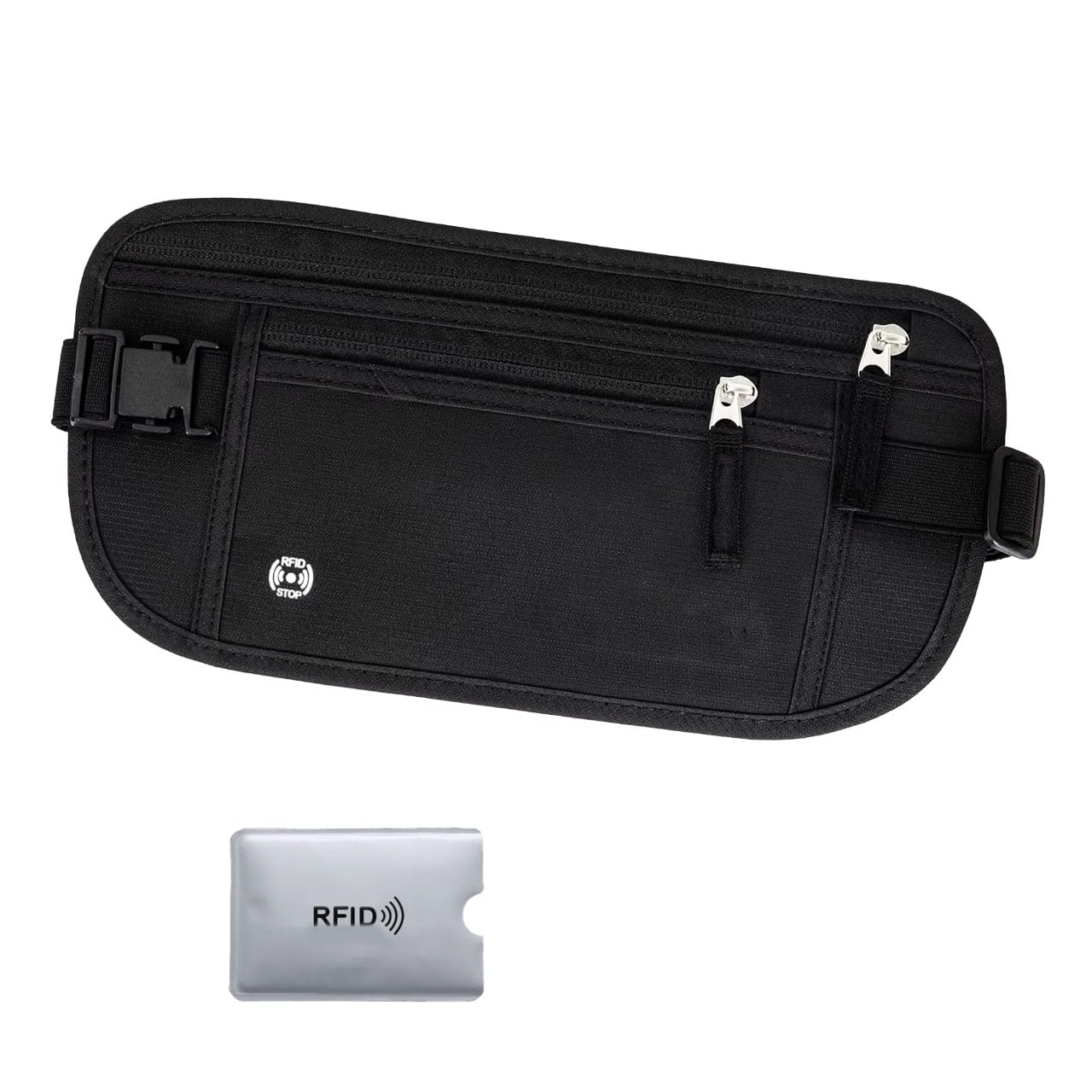 RFID Blocking Travel Money Belt with Sleeves, Hidden Waist Fanny Pack for Men and Women, Anti-Theft Bum Bag for Passport, Cash, Wallet, & Travel Documents, Secure Travel Essential