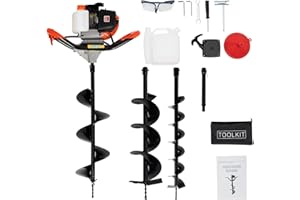 JAYEUW 52CC 2.3HP Earth Auger Post Hole Digger + 4", 6", 8" Bits, 2-Stroke Gas Powered Earth Auger Post Hole Digger for Fence, Ice Fishing Auger Earth Auger Posthole Digger for Planting Gardening (US Stock)