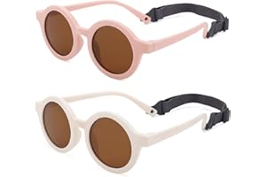 COASION Baby Polarized Round Sunglasses Flexible Rubber Shades with Strap for Toddler Newborn Infant Ages 0-24 Months