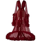 Women's Long Bridal Robes Tulle Lingerie Maternity Bathrobe Photoshoot Illusion Wedding Scarf Party Nightgown